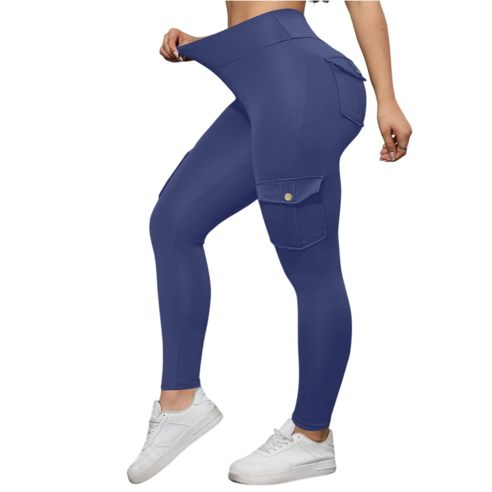 السراويل النسائية سراويل تقليدية الموضة بلون الرباط عالية الخصر السراويل مع جيوب Pantalones دي موهير السراويل البضائع النساء