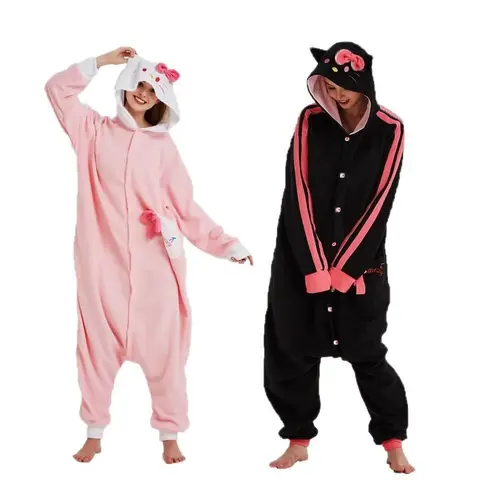 Hello Kitty Onesie Cartoon Cosplay Costume Pajamas Black Cat Pijamas Halloween Christmas  Kigurumi Adult Bodysuit Clothes Gift