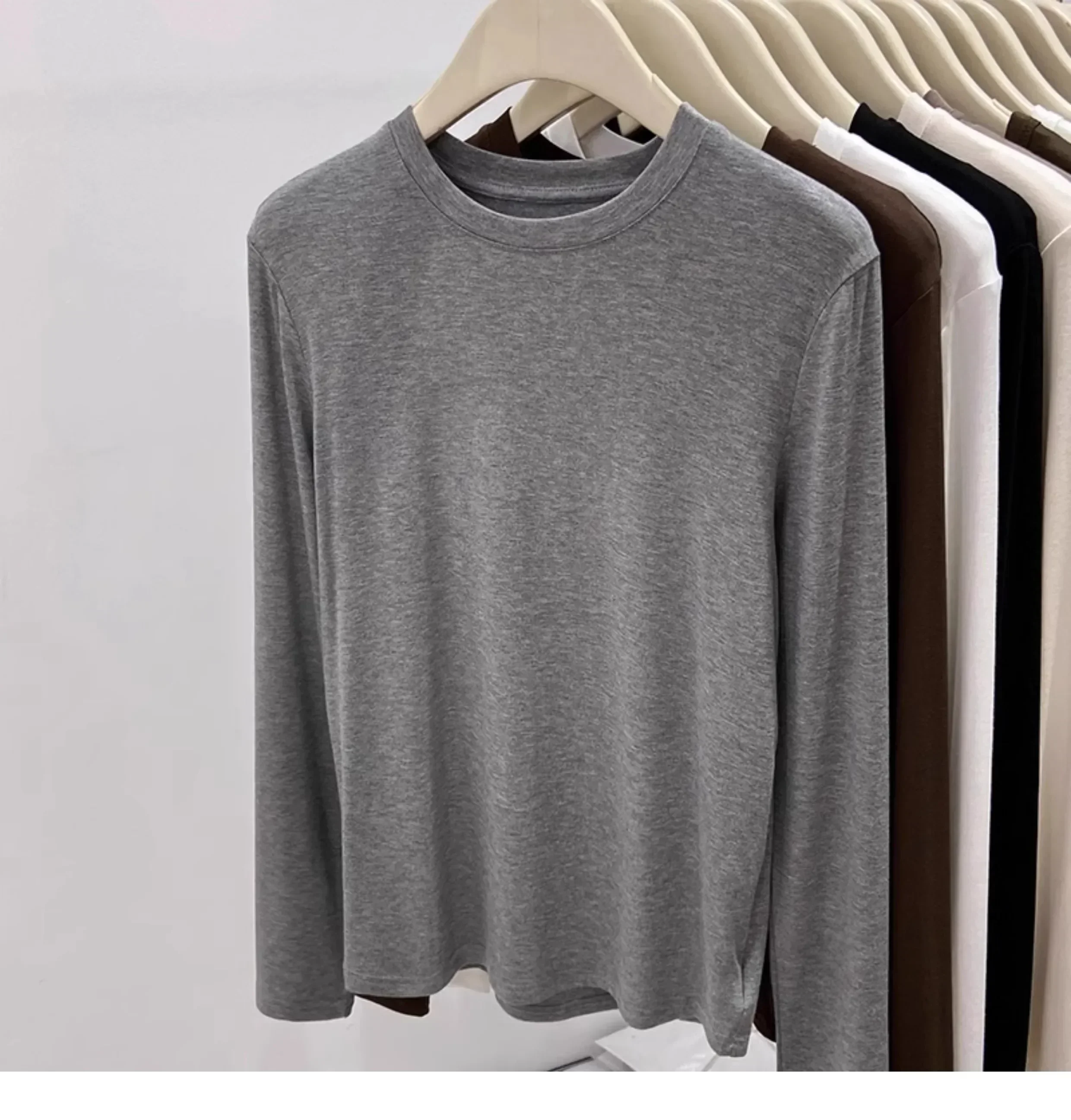 AOSSVIAO Koreanischer Stil Weiches O-Ausschnitt Langarm-Damen-T-Shirt 2026 Neues Herbst-Winter Slim-Fit Innen-T-Shirt Lässiges Vielseitiges Basic-Oberteil – Detail 2
