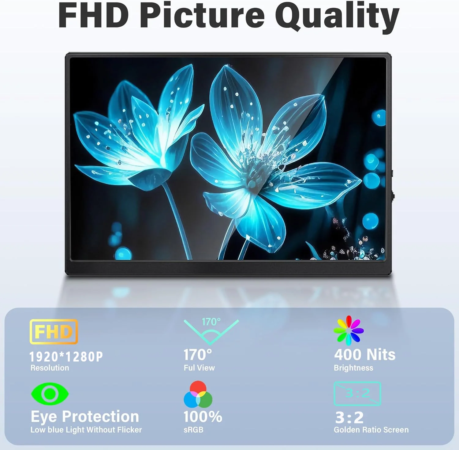 10.5 Inch Portable Monitor 1920*1280 FHD IPS 100% sRGB 3:2 1500:1 With Type-C Mini HDMI For Phone Laptop TV PS4/5 XBox Switch