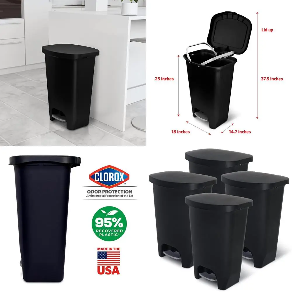 

Пластиковое мусорное ведро на 13 галлонов с педалью, защитой от запаха и кольцами для мешков, черное