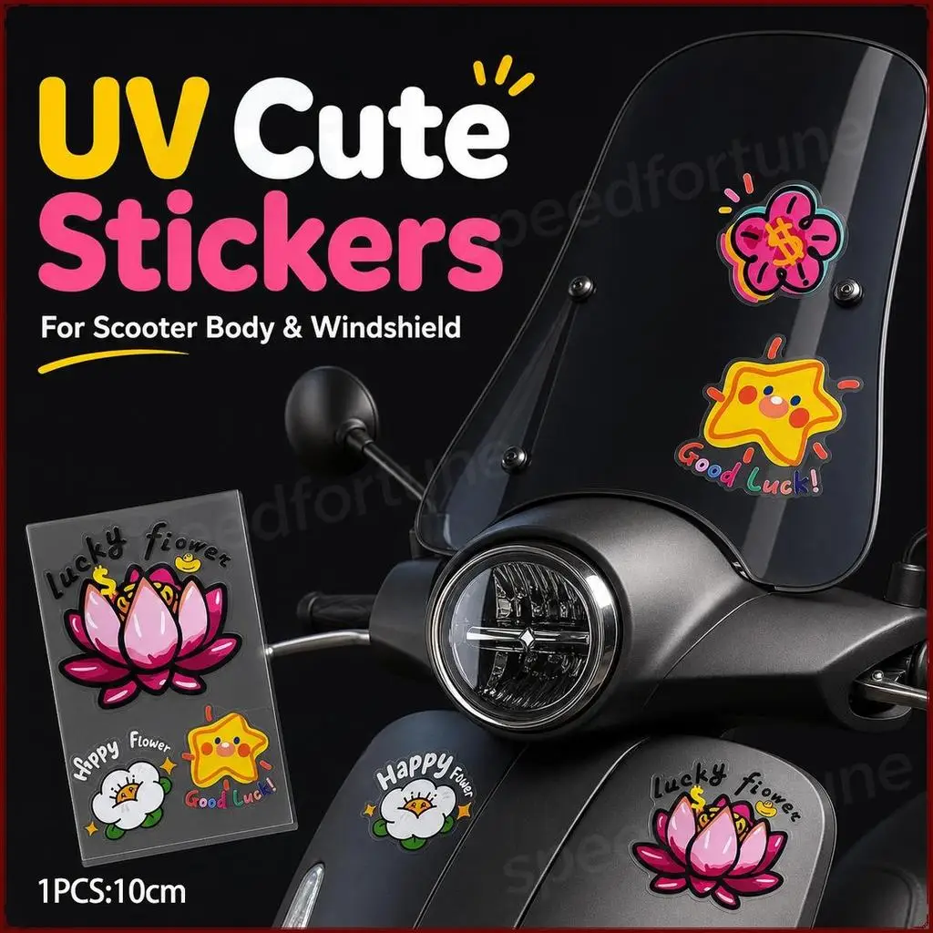 Cute Lucky Flower Star Scooter Vinyl Stickers UV Decals For Vespa Primavera Sprint PCX Vario Girls Scooter Windshield Body Decor