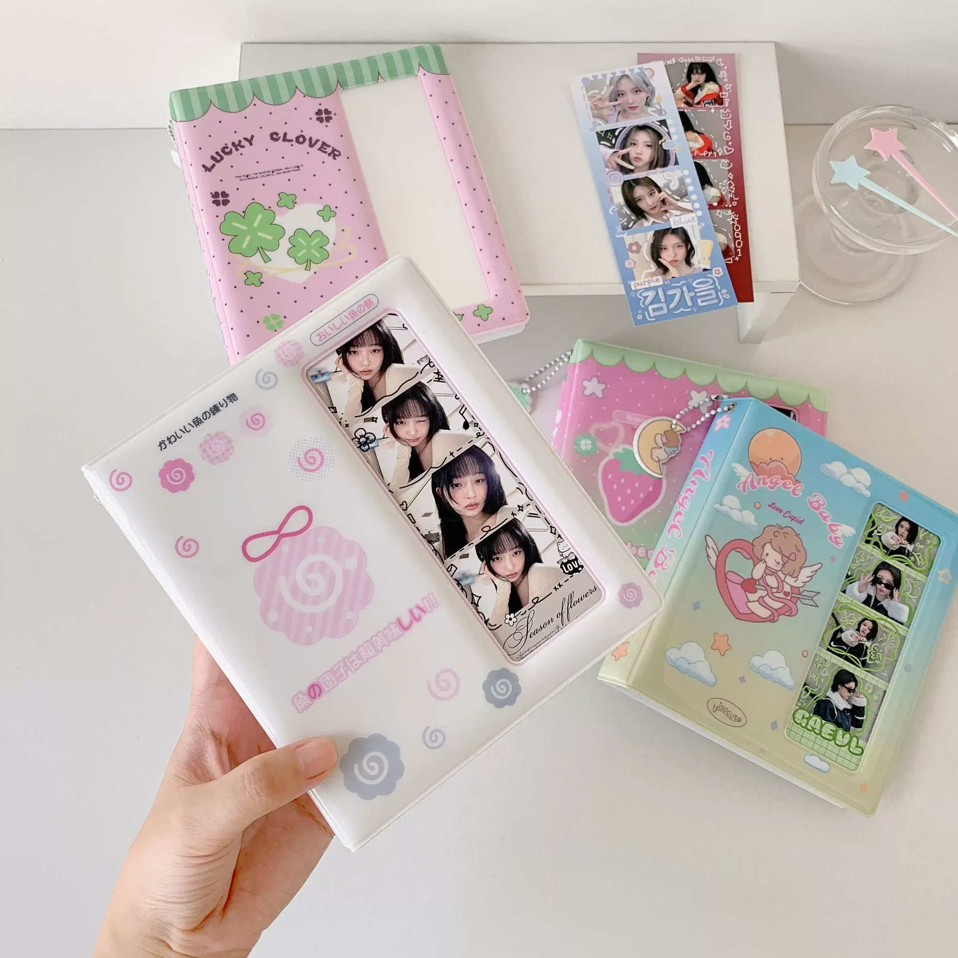 Cartoon Strawberry Luck Photo Booth Album For 40 Pcs 2x6 Inch Photo Strips Bookmark 20 Pcs 4x6 4R Photo Holder 40 Pages