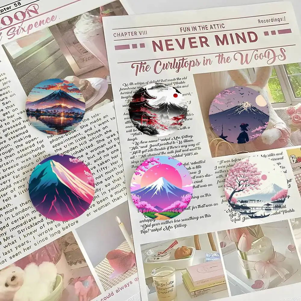 The Scenery Of Mount Fuji In Japan Round Badge Lapel Pins For Backpacks Briefcase Laser Brooch Clothes Gifts