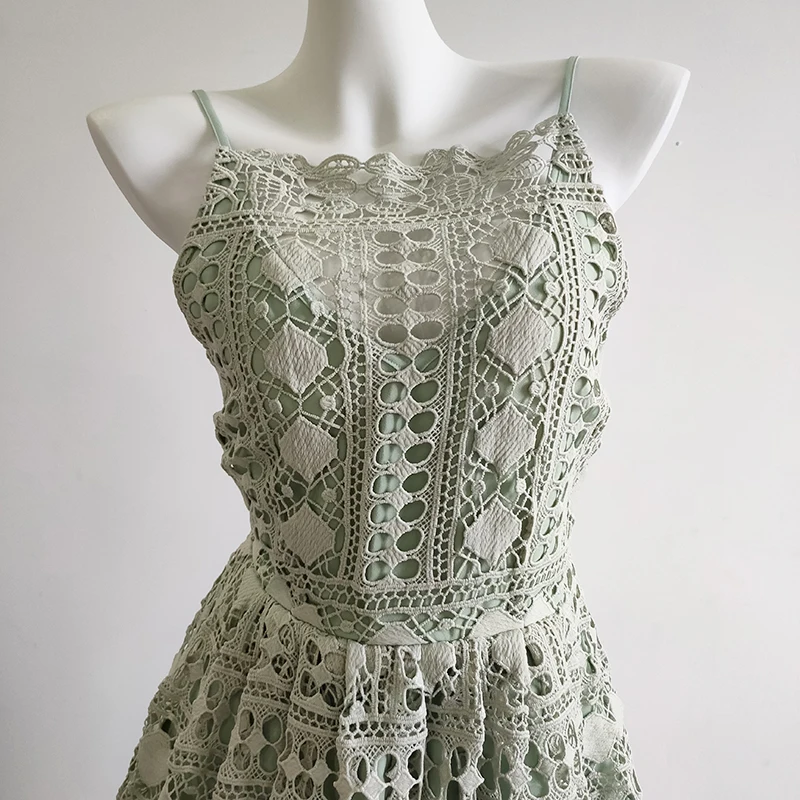 Robe de soirée en dentelle pour femmes, vintage, multicouche, amissié, broderie, dos nu, sexy, vert, été