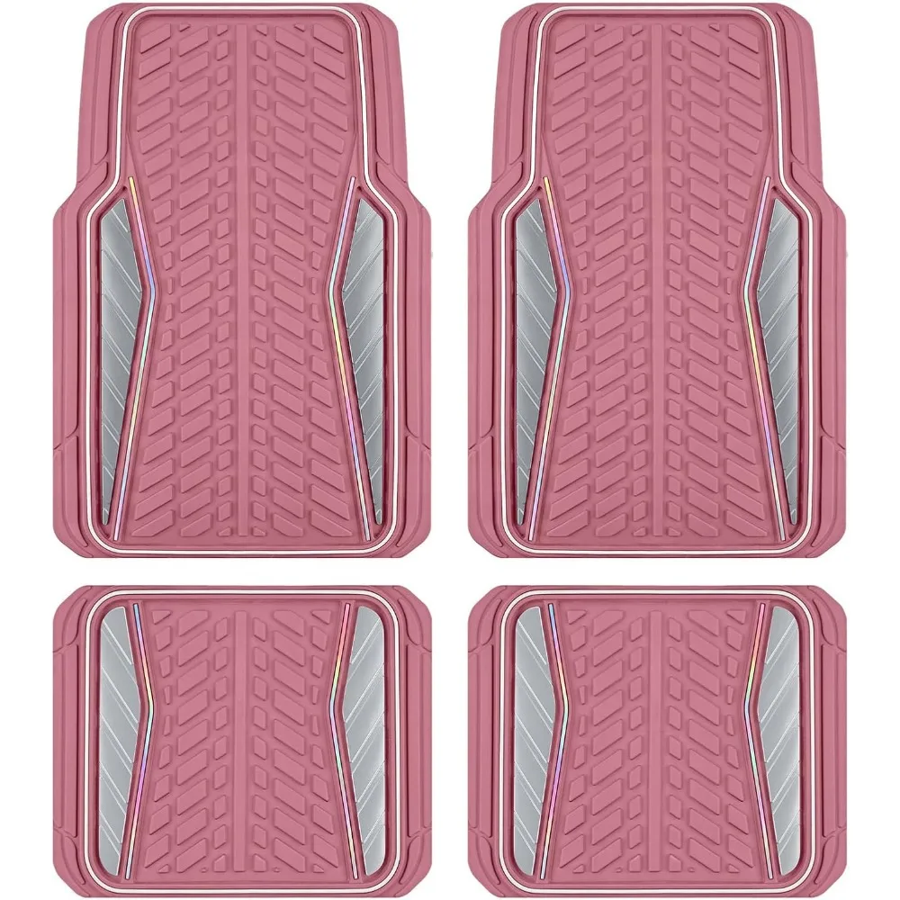 

Pink Aluminum Molded Car Floor Mats Full Circle Iridescent Universal Fit All Weather Non Slip Easy Clean