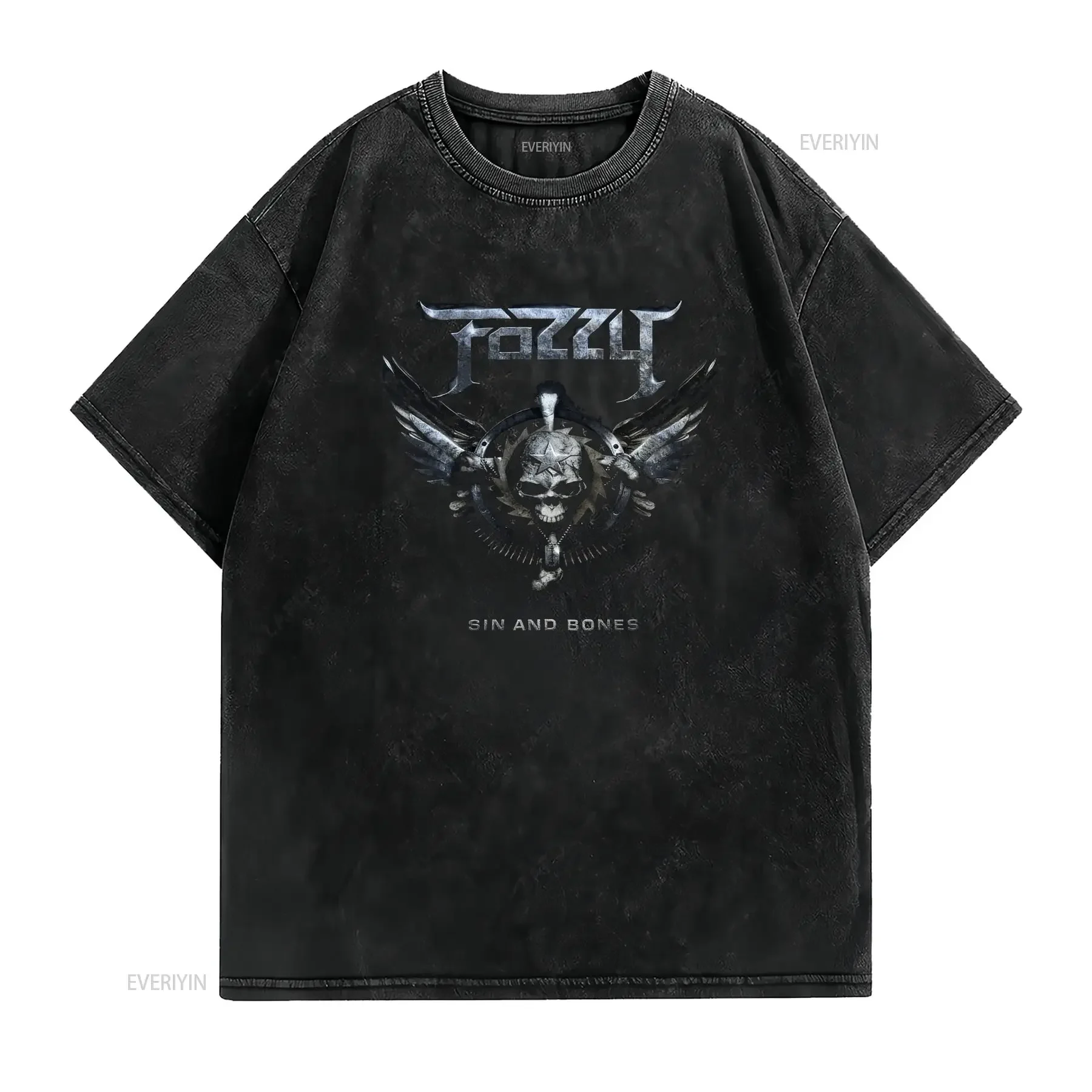 Fozzy 2012 Sin and bones Tour T Shirt Size L jersey tee rock metal vintage Washed homme Comfortable Unisex streetwear Versatile