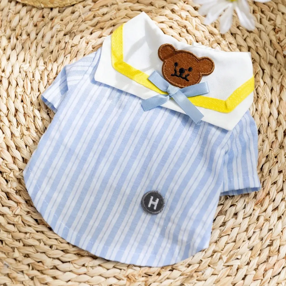 

Cute Dog Clothes Summer Striped Pet Shirt Sailor Collar Bow Tie Embroidery Breathable Puppy Cat Top Fashion Teddy Apparel