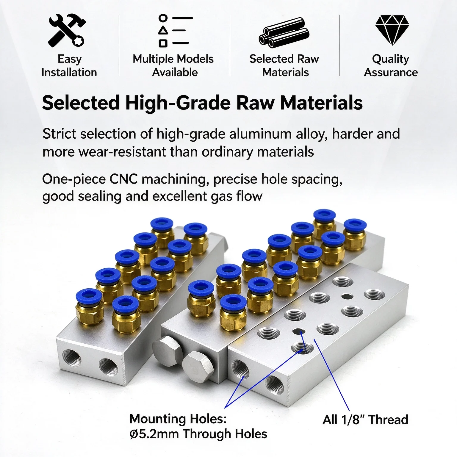 35x20mm Splitter 2 Rows X 2 3 4 5 6 8 Ways 8-28 Ports for Air Tools Solid Aluminum Pneumatic Air Manifold Block 1/8' BSP Female
