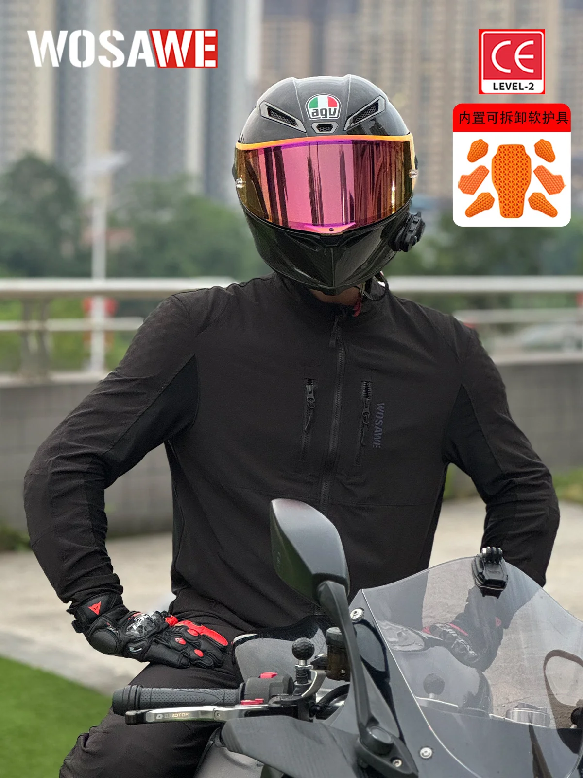 

WOSAWE Motorcycle Armor Riding Summer Jacket Men with 7Pcs CE Protective Gear Set Breathable Soft Mesh Body Protector Equipment