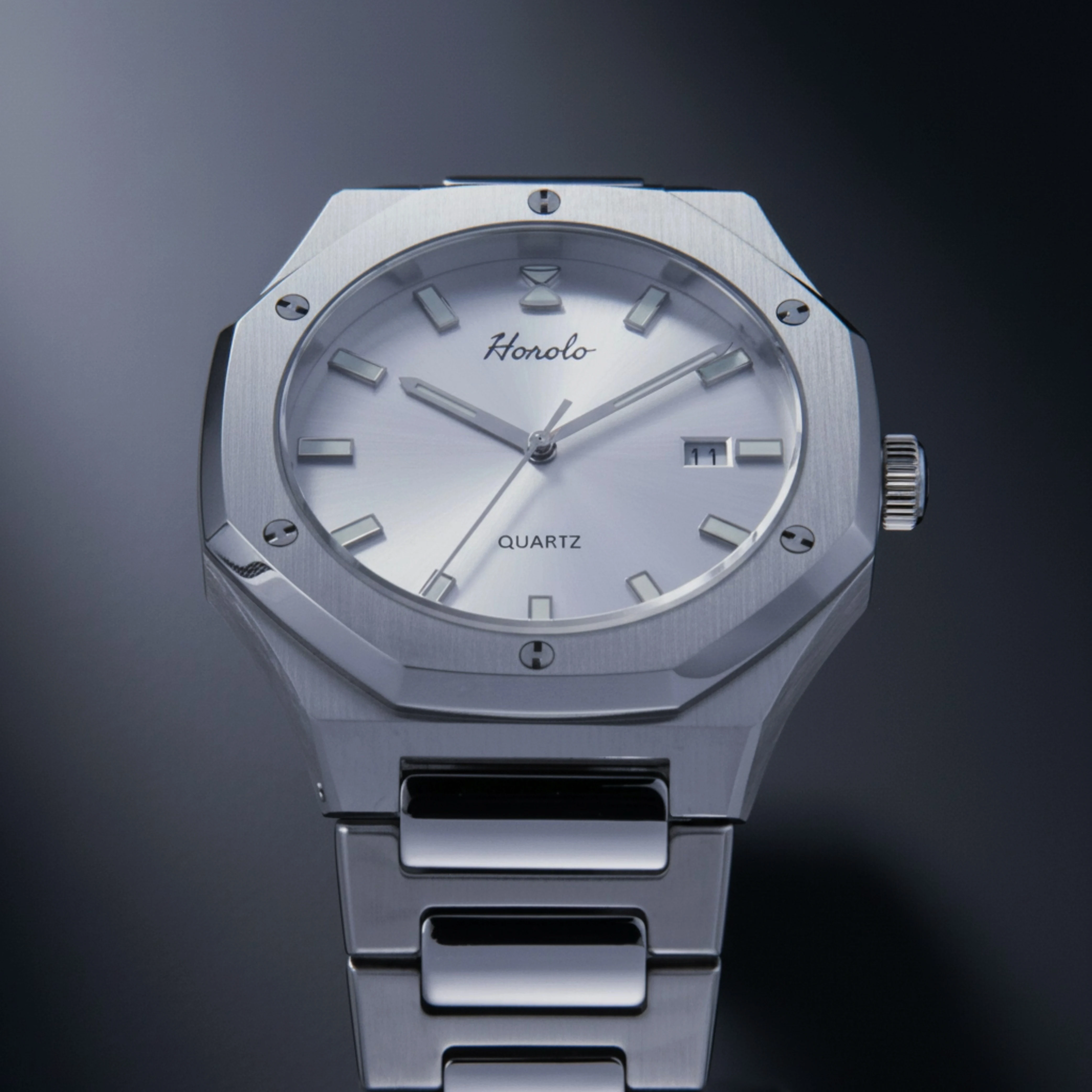 Horolo Zwitsers quartz uurwerk Ronda 515 herenhorloge roestvrij staal 316L superlichtgevend C3 waterbestendig 5ATM