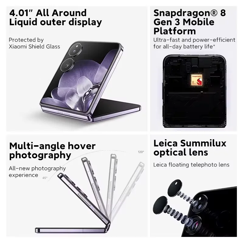 Küresel sürüm Xiaomi MIX Flip Snapdragon 8 Gen 3 Smartphone 4.01 \