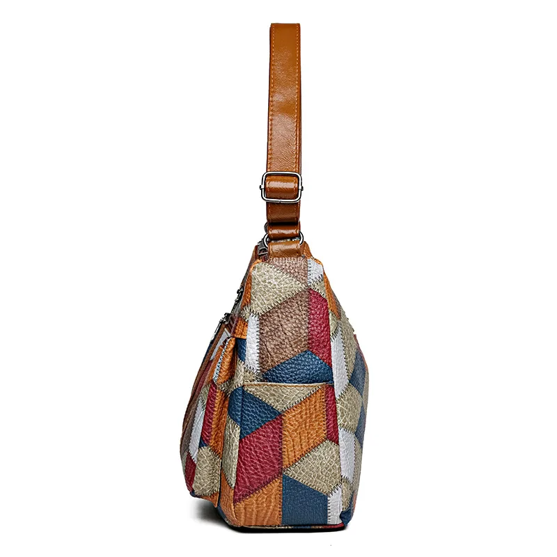 Vintage PU skórzana torba na ramię o dużej pojemności kobieca patchworkowa torebka moda na co dzień luksusowy projektant Patchwork Crossbody Pack