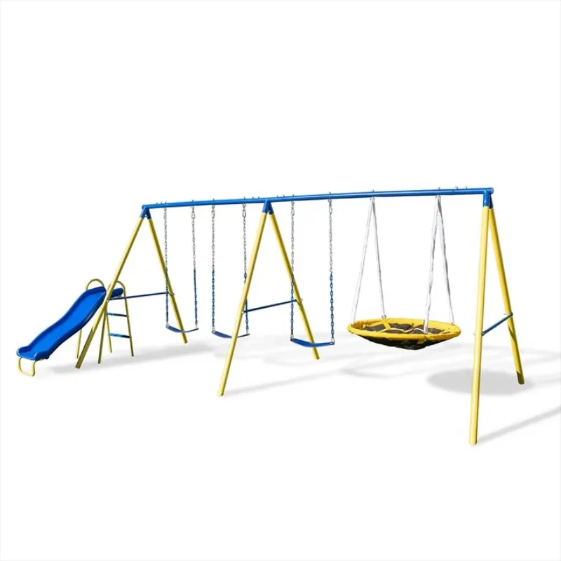 Family Funny Outdoor Metal Dish Swing Set Belt Basketball Hoop Commercial Outdoor Playground Swing with Children's Slide Garden