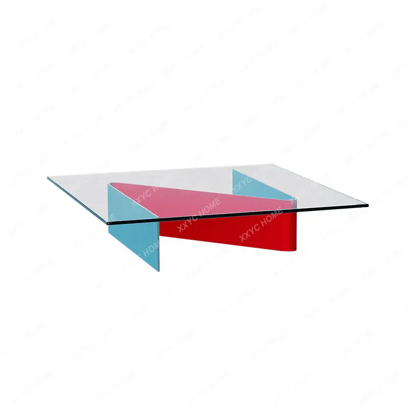 Tempered Glass Coffee Table Living Room Personalized Small Apartment Metal Square Simple Post-Modern Table