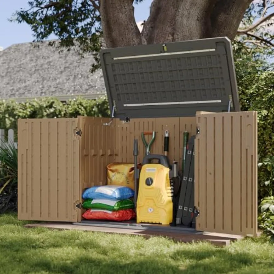 Outdoor Storage Cabinet, 35 Cu Feet Waterproof Portable Horizontal Resin Shed Outdoor Storage for Garbage Bin, Generators Yard