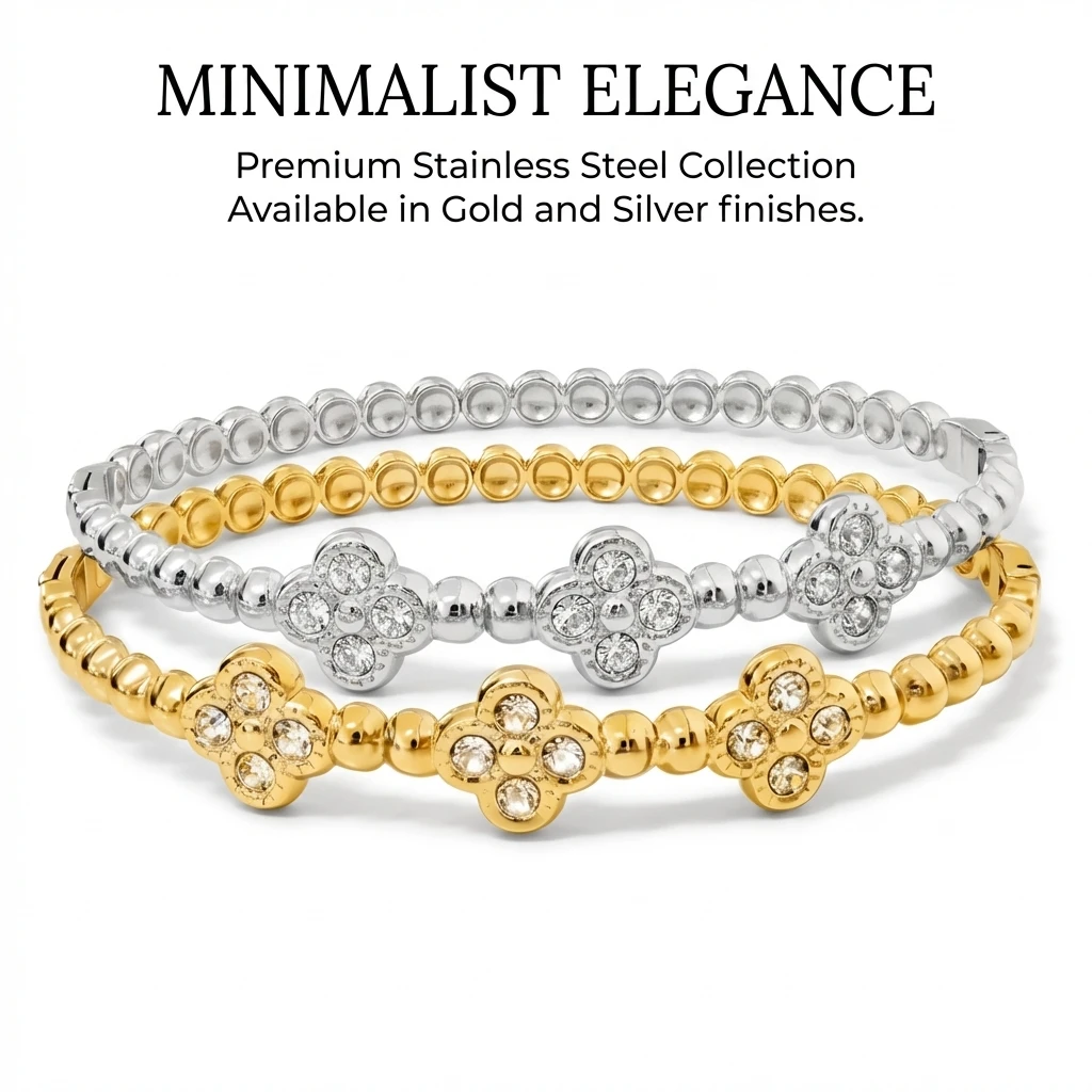 Elegante Brazalete a Presión Color Dorado, Brazalete de Acero Inoxidable con Flor de Circonio, Joyería Femenina de Lujo (60 mm de Diámetro Interior)