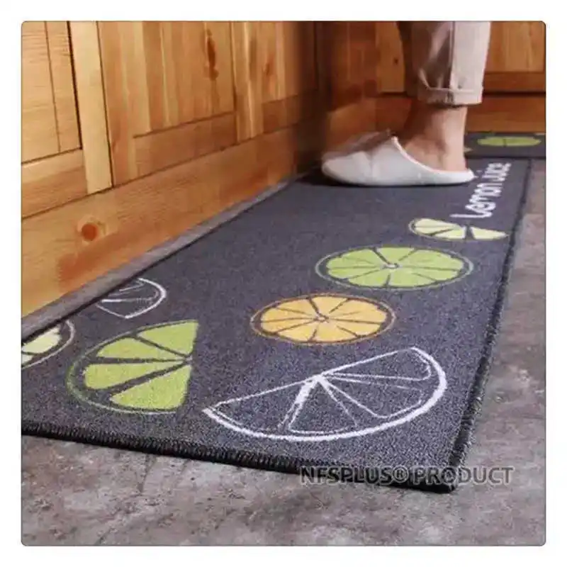 Kitchen Rug Floor Mat Carpet 40x60cm & 40x120cm Polyester Fiber Cookware Gourmet Lemon Design Latex Anti-Slip Hallway Doormat