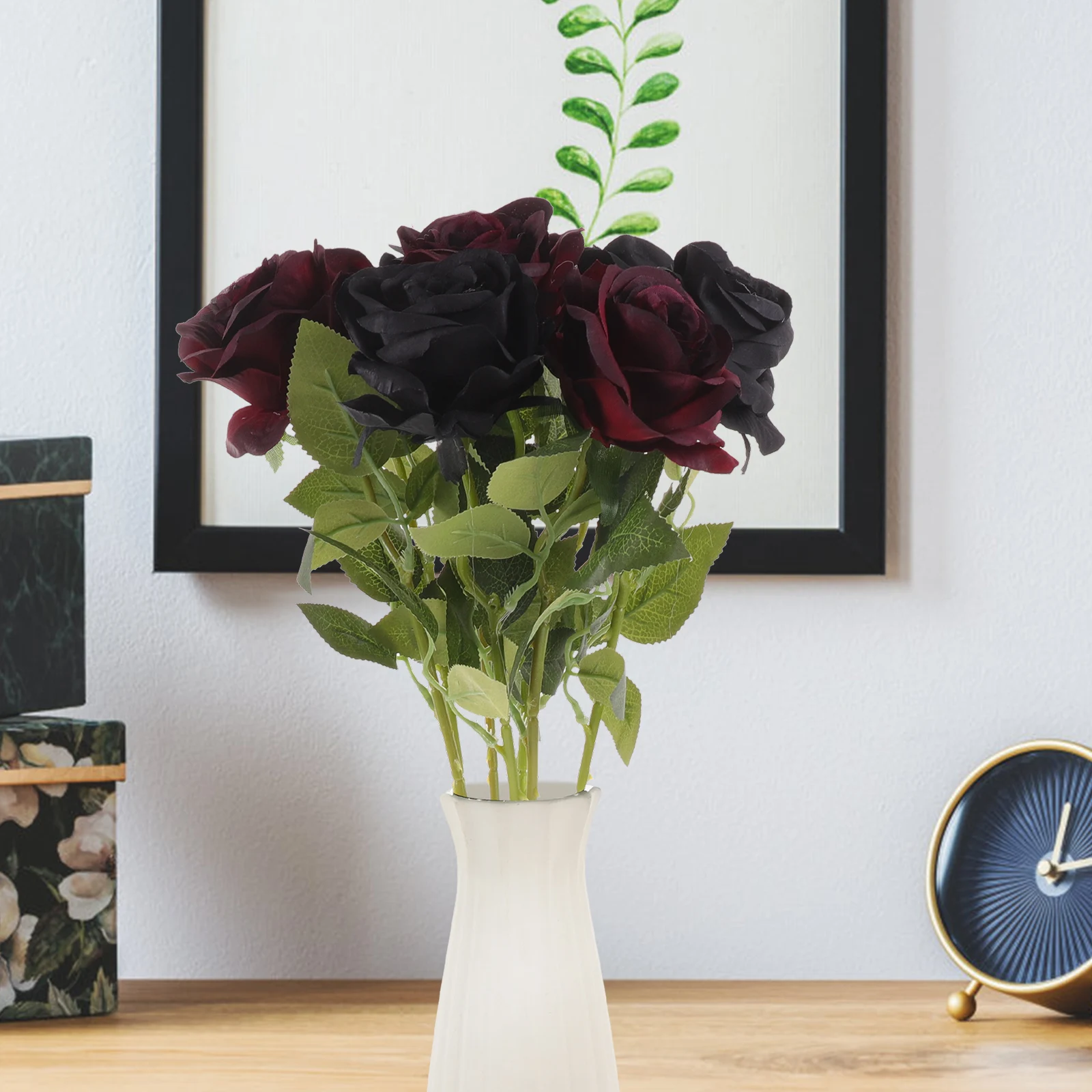 

8 Pcs Black Rose Flowers Faux SilkFlower Decor Home Party Wedding Decorative Plant Bridal Arrangement Plastic Plant