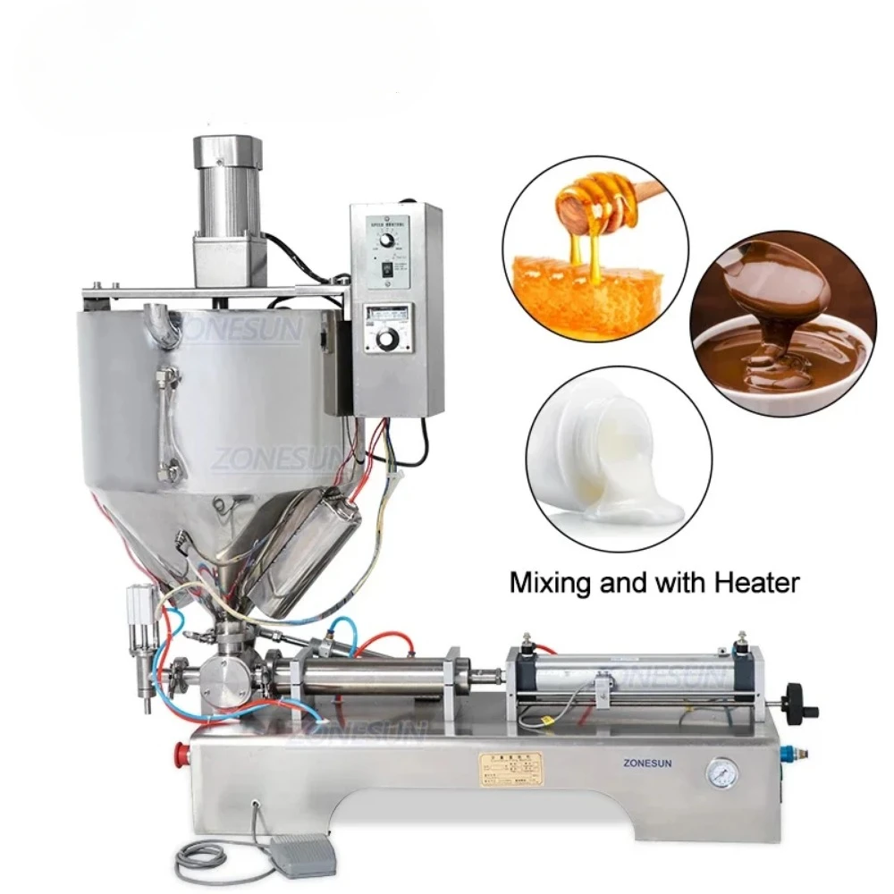 

Paste Mixing Filling Machine With Heater Single Nozzle Cream Honey Water Bottle Filler Chocolate Sau Packaging