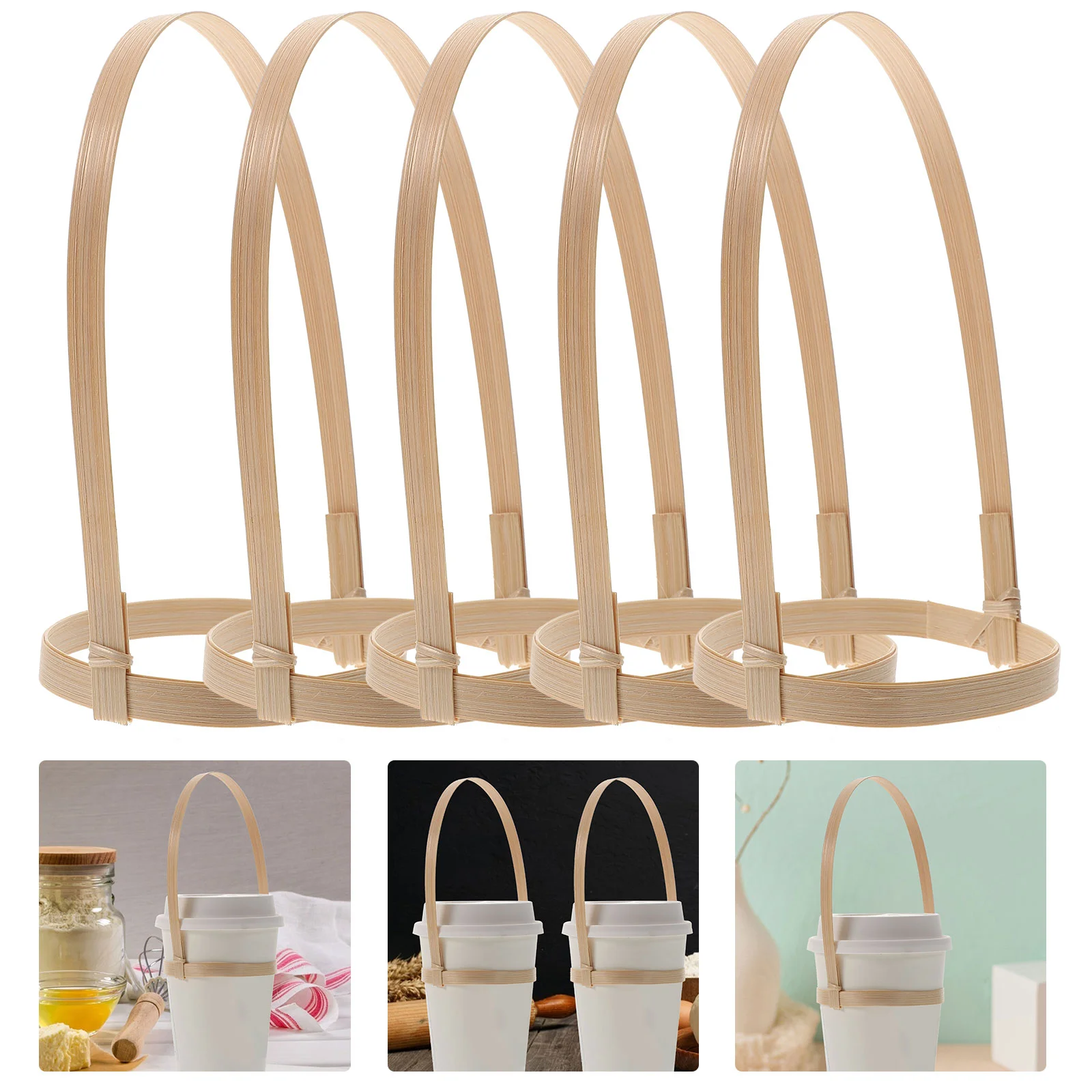 

10 Pcs Bamboo Cup Holder Takeout Coffee Carrier Drink Rattan Tray Bottle Rack Travel Cups