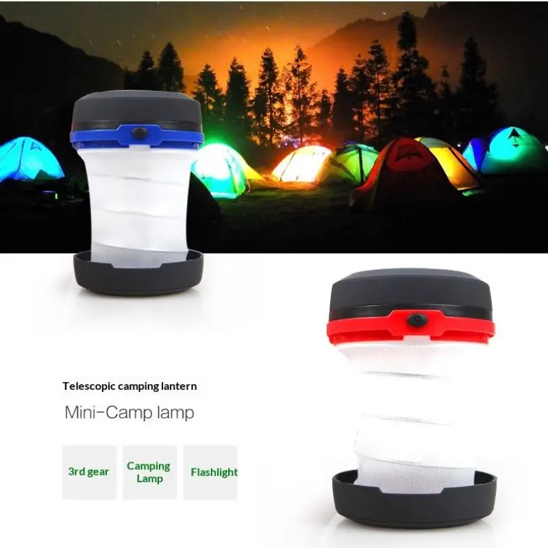 Luz LED telescópica plegable para acampar, luz portátil para tienda de campaña, luz nocturna, luz de emergencia, linterna, funciona con pilas AA, no incluidas.