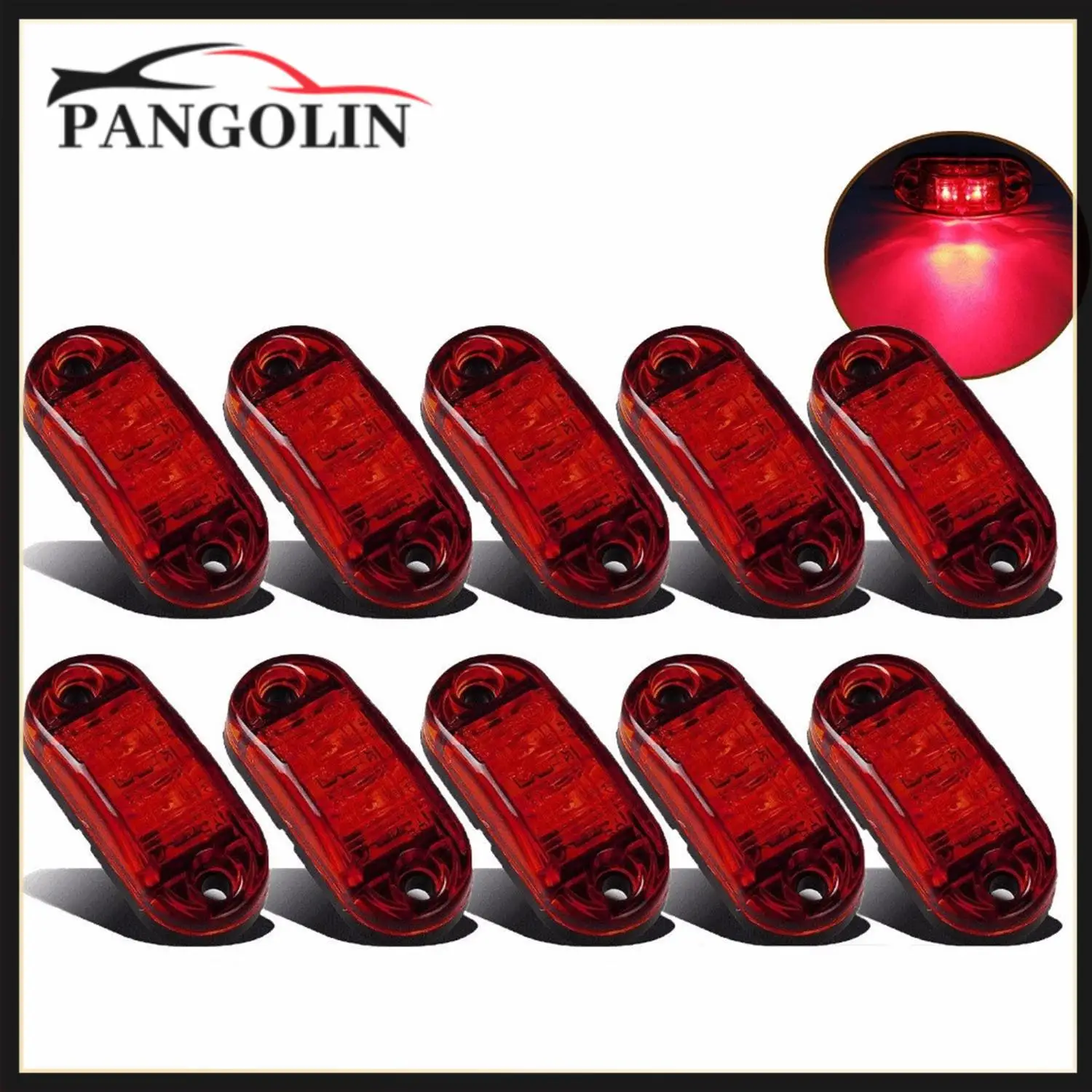 

10pcs Red 2 Led Oval Clearance Trailer Lights Car Truck Side Marker Tail Lamp 12v 24v Led Truck Automobiles Spare Parts