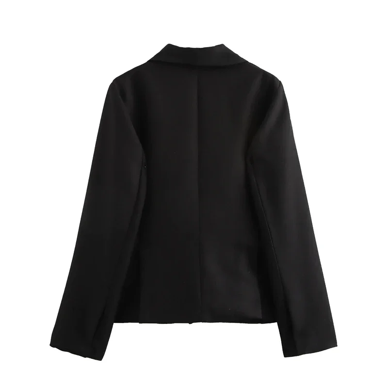 Giacca da abito invernale con orlo diviso Cappotto da donna alla moda con scollo a V Abito da donna da ufficio a maniche lunghe allentato casual Nero