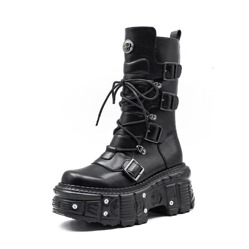

Punk Style Women Boots Lace-up Heel Height Platform Shoes Woman Gothic Ankle Rock Boots Metal Decor Man and Woman Sneakers 2025