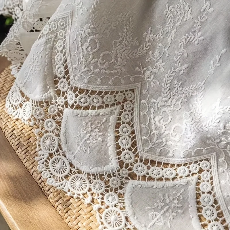 1Pc,Charming White Ethnic Stitch Embroidered Hollow-out Lace Short Curtain,Rod Pocket Design for Kitchen,Cabinet&Farmhouse Decor