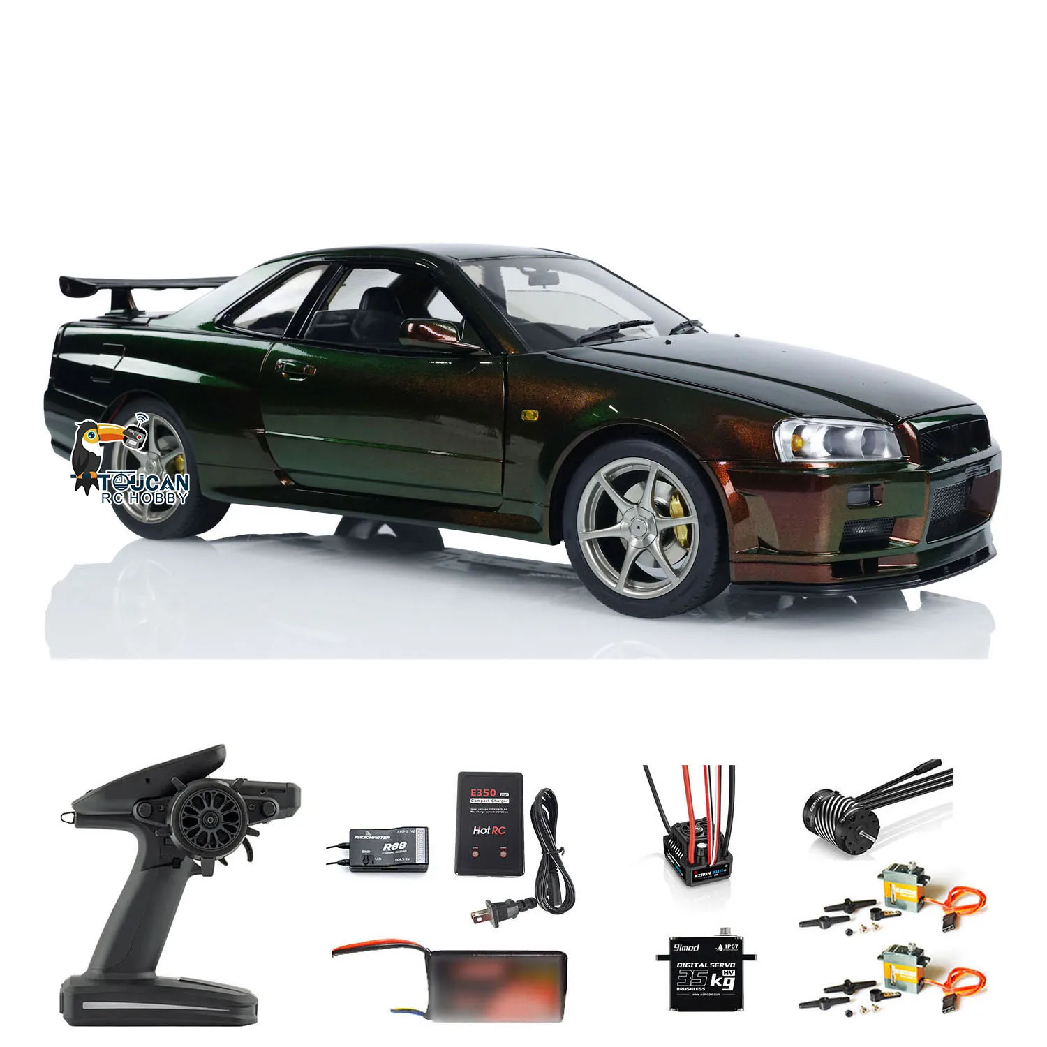 In Stock Capo R34 Metal RC Racing Car 1/8 4WD 4x4 RTR Drift Vehicles 2 Speed Transmission Model Sound Lighting Smoke Truck Toys