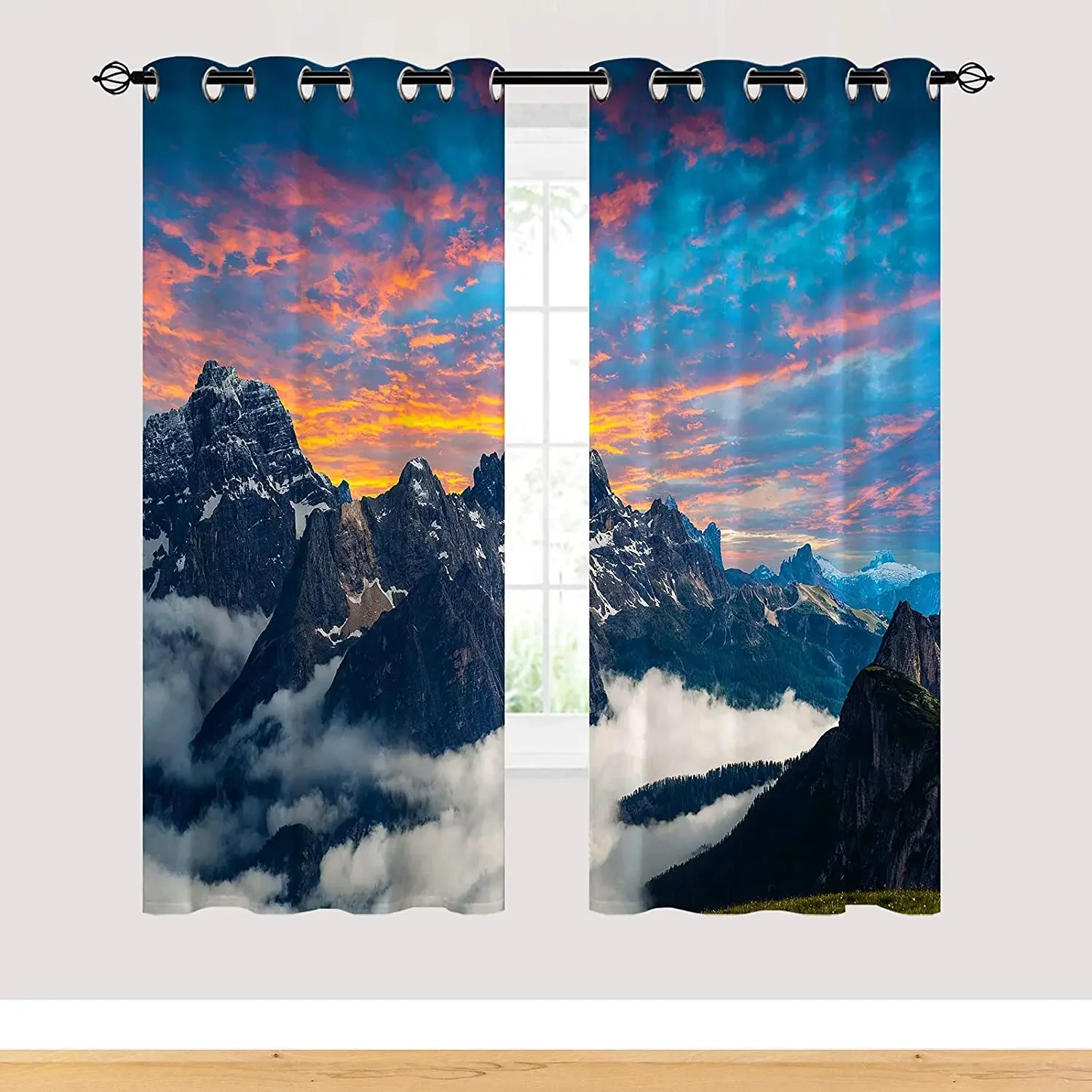 Living Room Decoration Blackout Curtains Snow Mountain Sunset Landscape Design Double Bedroom Living Room Luxury Curtains