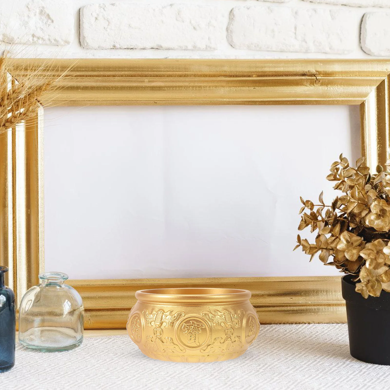 

Copper Bowl Vintage Style Home Tabletop Decoration Wealth Basin Smooth Surface Easy Clean Decorative Treasure Basin For