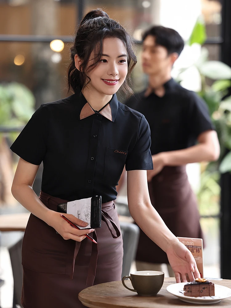 フードサービスユニフォーム 長袖 ホテル レストラン コーヒー バーテンダー バー ウェイター ユニフォームセット エプロン付き バー作業服 シャツ