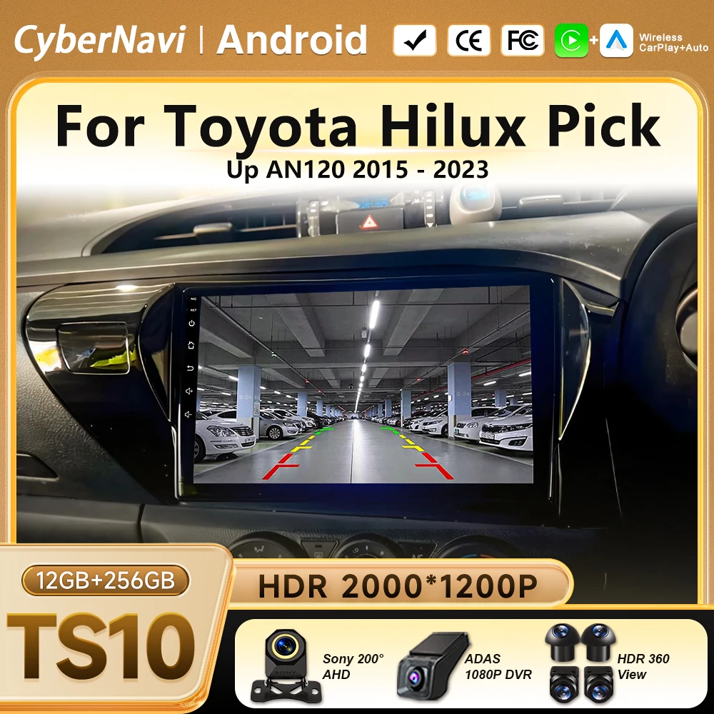 Radio para Auto Android 16 para Toyota Hilux Pick Up AN120 2015 - 2023 (Volante a la Derecha), Unidad Principal Multimedia Estéreo, Reproductor de Video, GPS, Carplay
