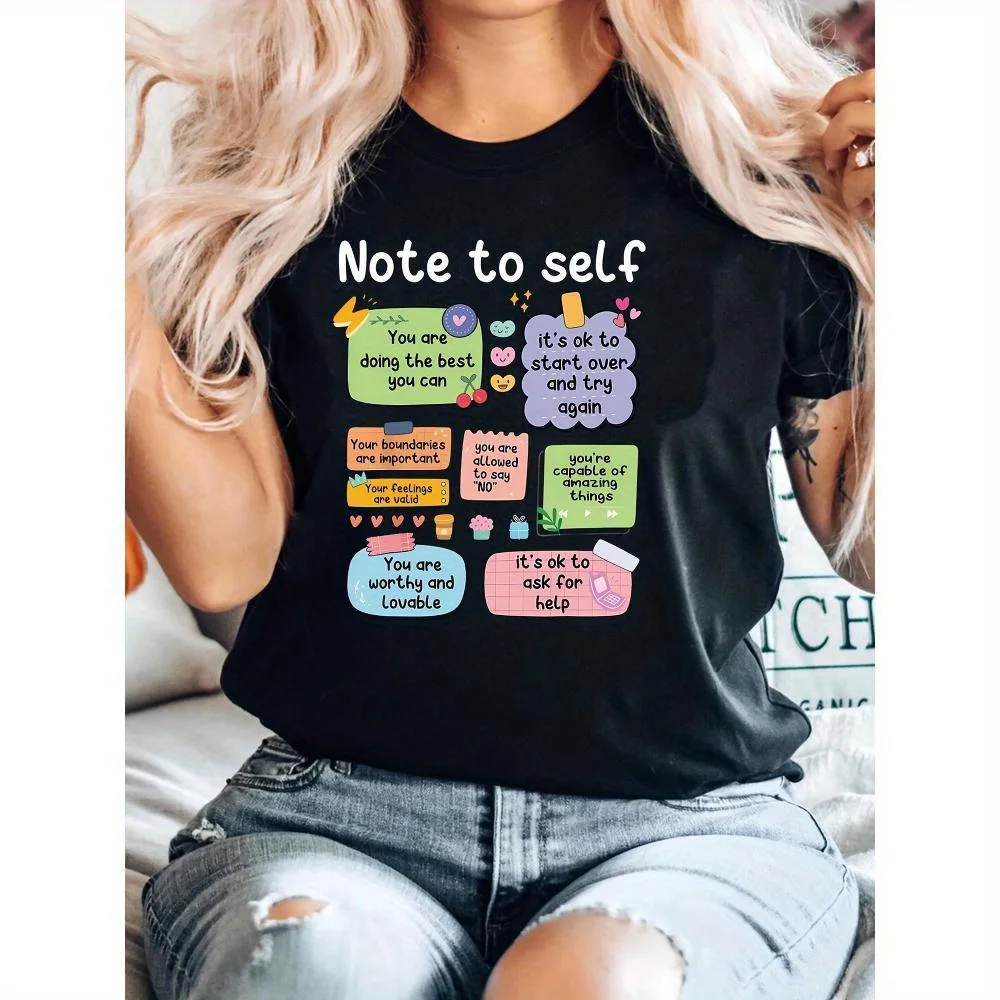 to Self Inspirational Quote T-Shirt, 100%, Casual Crew Neck, Short Sleeve, Regular Fit, Knit Fabric, All Seasons Tee 0XL-4XL