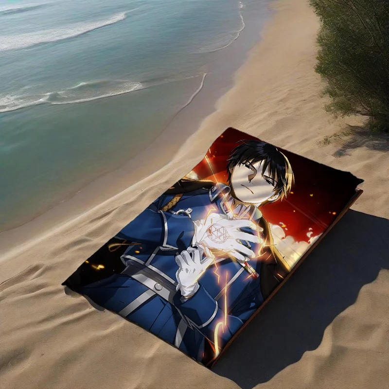 Edward Elric Anime Beach Towel Quick Dry Non Stick Sand Soft Polyester for Pool Beach Outdoor Fan Gift