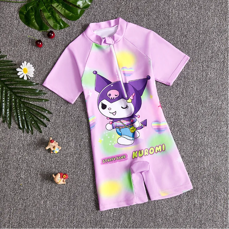 

Kuromi 2026 Summer Kids One-Piece Swimsuit - Cartoon Short Sleeve Swimwear for Toddler Girls & Boys
