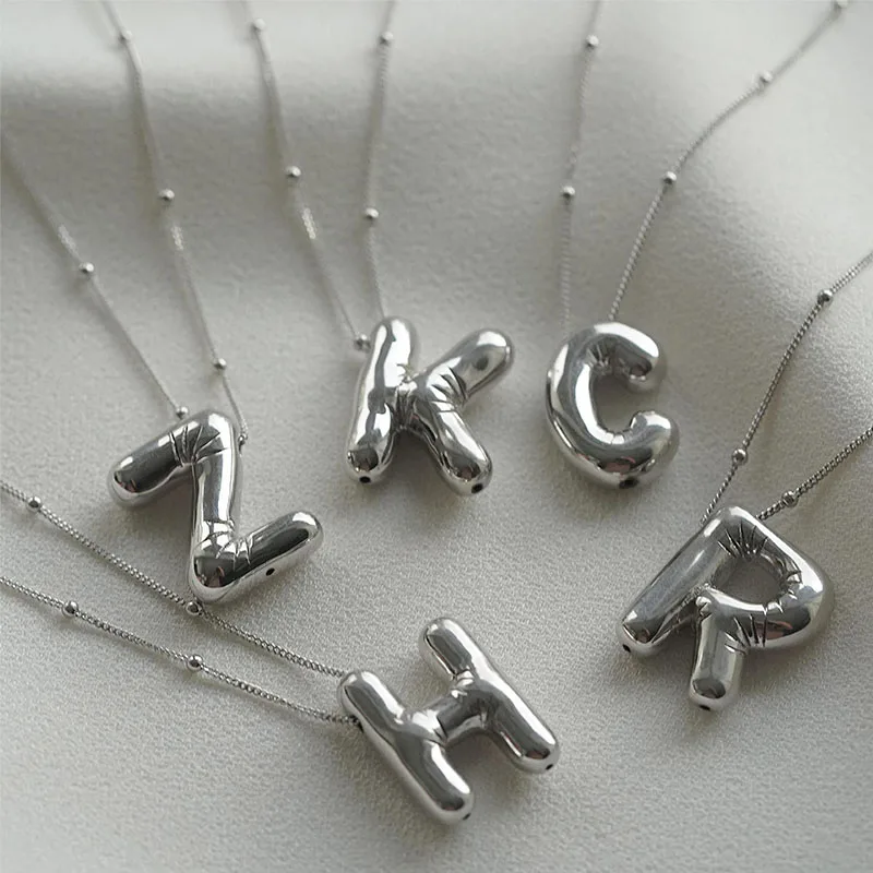 Vintage Chubby Balloon Bubble Chunky Letter Necklace for Women Men A-Z Initial Necklaces Collar Jewelry Gifts