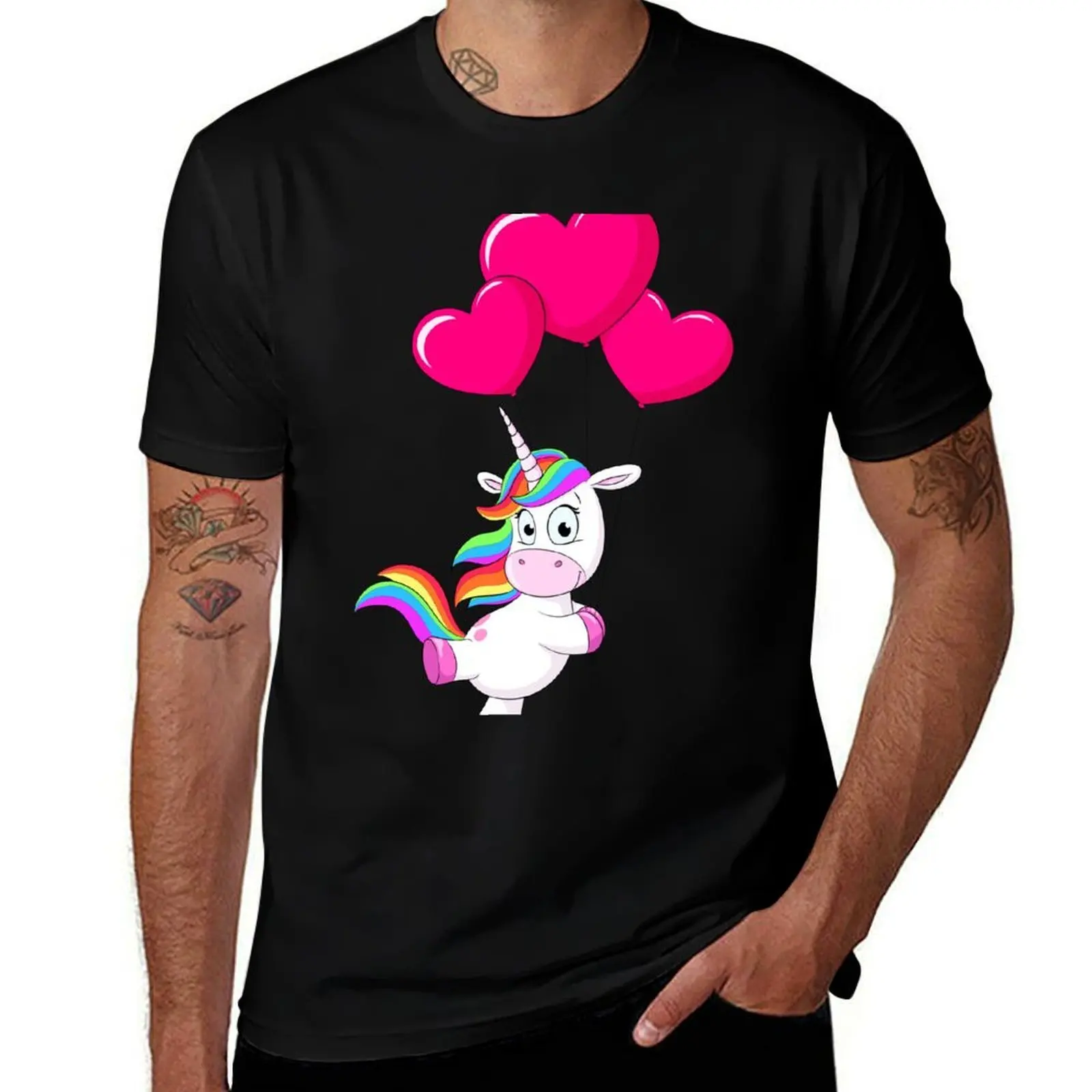 Cute unicorn floats on heart balloons T-Shirt Gym Exercise Short Sleeve T-Shirt