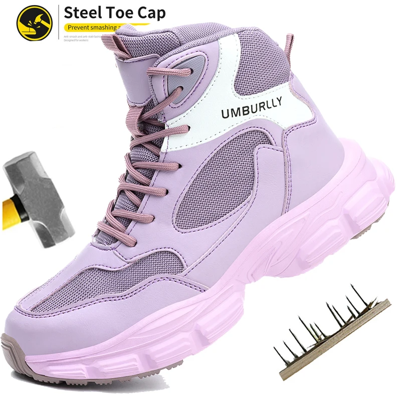 

Легкие женские туфли со стальным носком, нескользящие высокие рабочие ботинки, противопрокольные и дышащие, безопасные для строительной площадки