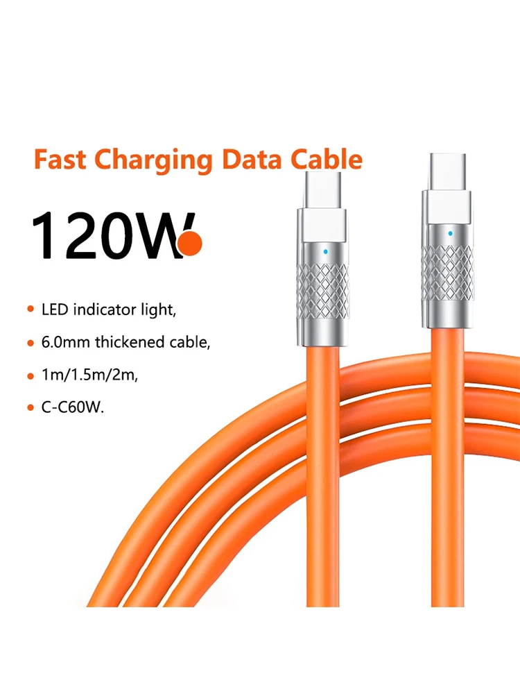 Nowy kabel USB-C do USB-C z płynnym silikonem, 120W 7A, super szybkie ładowanie PD, 1M 1.5M 2M, kabel do ładowania Xiaomi Huawei — 2