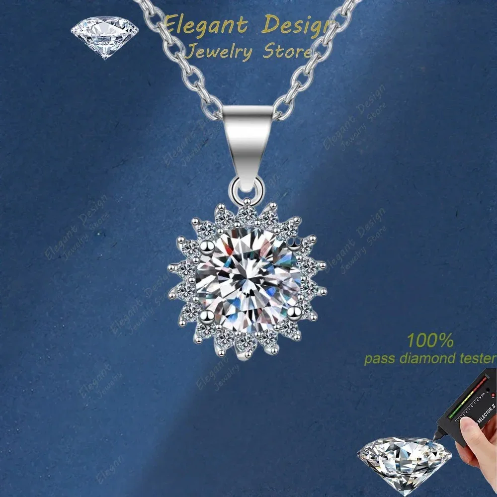 

Elegant Design 0.5/1/2/3/5Ct Moissanite Shiny Sunflower Pendant, PT950 Platinum Necklace for Women Fine Jewelry Girl Gift