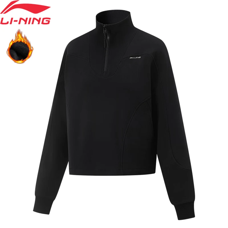 Li-Ning Women Training Sweatshirt Winter Fleece WARM AT MOISTURE Loose Fit LiNing Long Sleeve Sports Pullover AWDU558