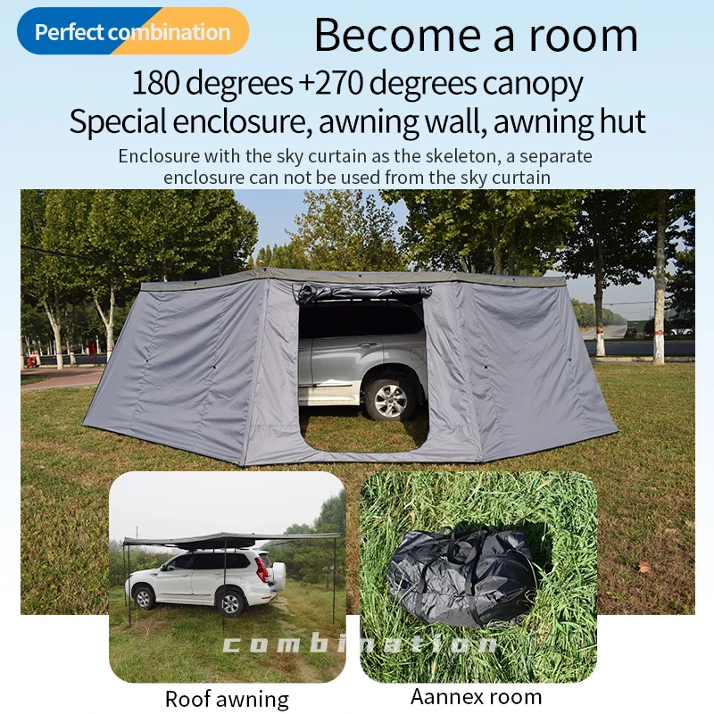 Max Retractable 4WD Off Road Car Awning 180+270 Degree Bat Wing Fox Wing Vehicle Shelter Camping Tent Heavy Duty Waterproof