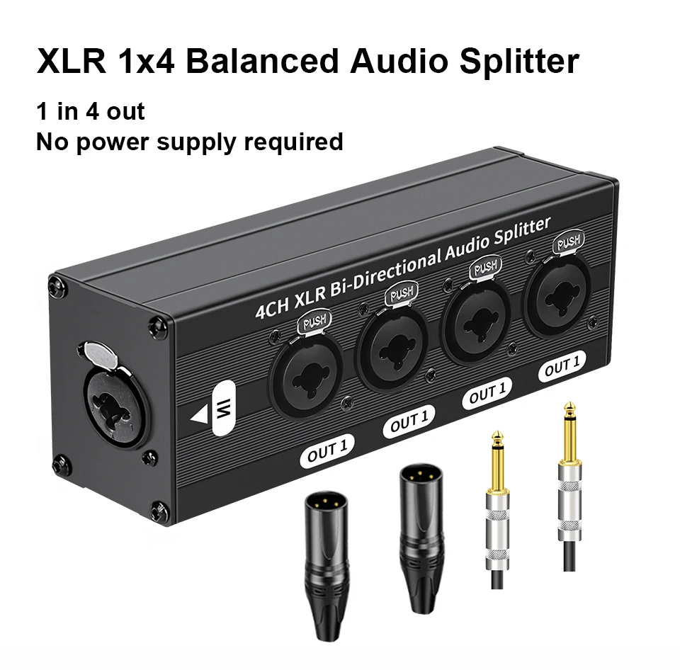 1X4 3-Pin XLR symmetrischer Audio-Splitter mit Metallgehäuse und Verriegelungsanschlüssen, Audio-Signal-Splitter-Box für Live-Bühnen-Sound – Detail 1