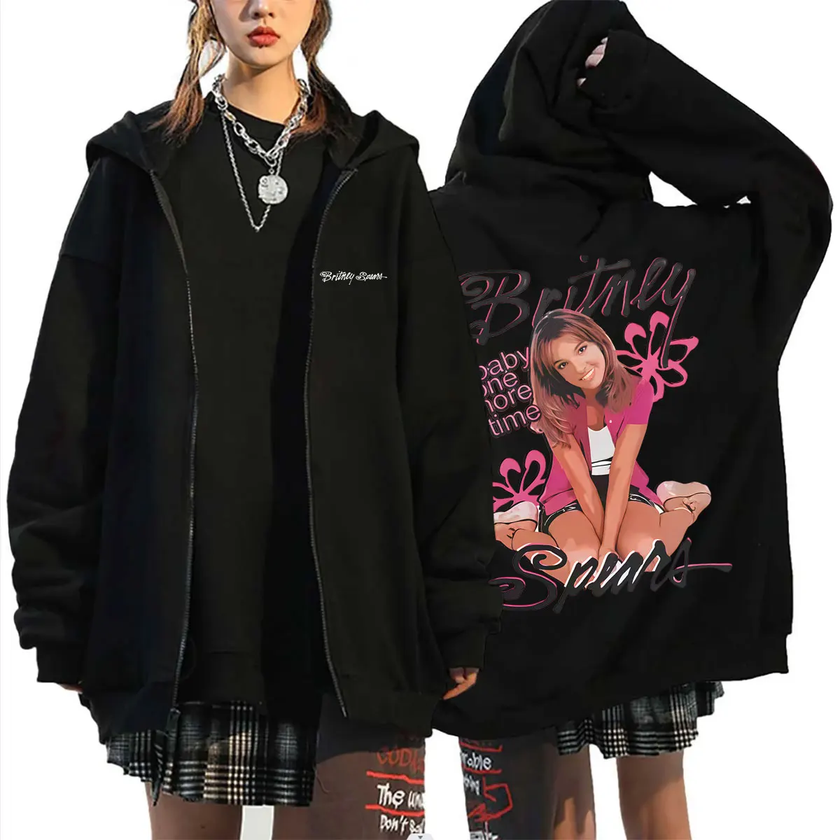 Britney Spears Baby One More Time Album Zipper Hoodie Men Women Casual Vintage Oversized Zip Up Jacket Unisex Fashion Streetwear