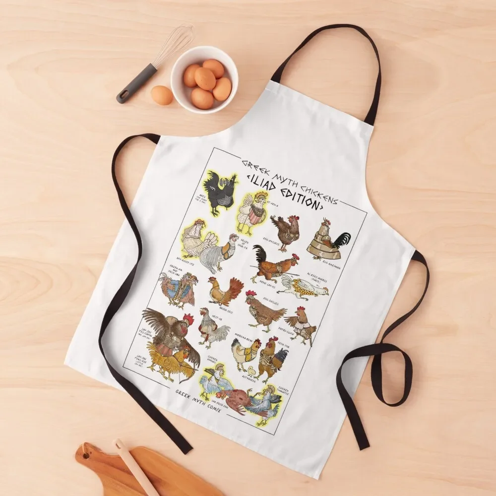 Greek Myth Chickens - COLOUR Iliad Edition (no background) Apron Kitchen Man Kitchen New 2022 Year For Kitchen Women Apron