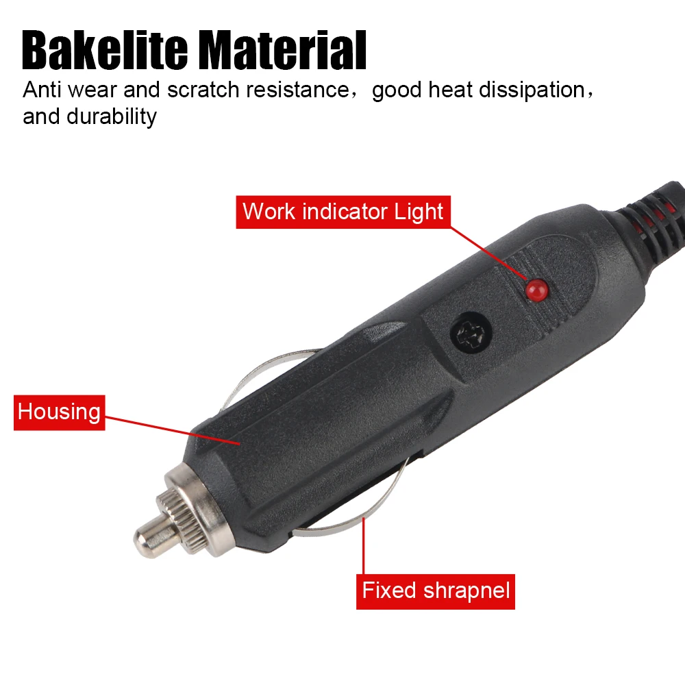 Male Plug Adapter Power Cord Crocodile Clip Battery Extension Cord Car Cigarette Lighter Socket 15A Fuse 12V-24V With LED Lights