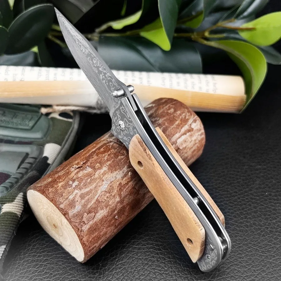 جديد 339 سكين صغير قابل للطي 5Cr13Mov شفرة 420 الصلب مع مقبض خشب الزيتون التخييم حمل سكينة للاستعمال الخارجي المشي لمسافات طويلة مغامرة أداة ECD #3